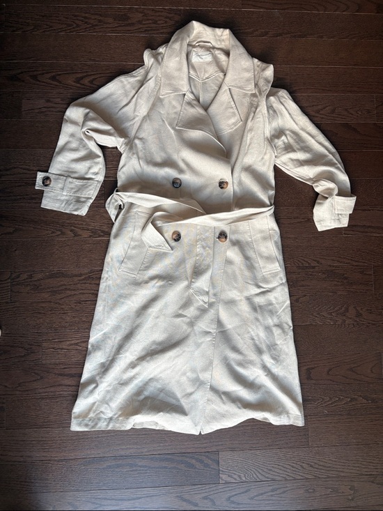 Jackets & Blazers - Cream Double-Breasted Trench Coat linen trench coat so light XS